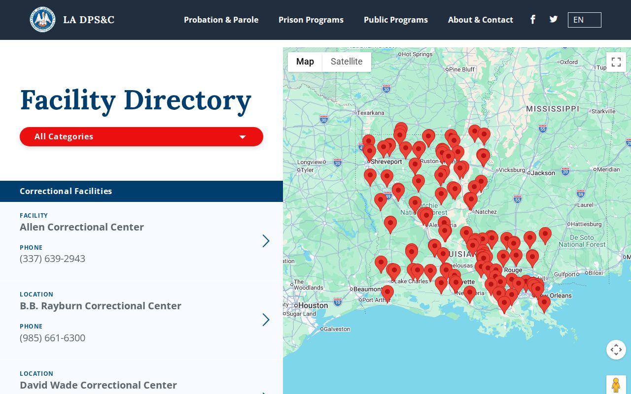 Iberville Parish arrest lookup Louisiana corrections facility locations