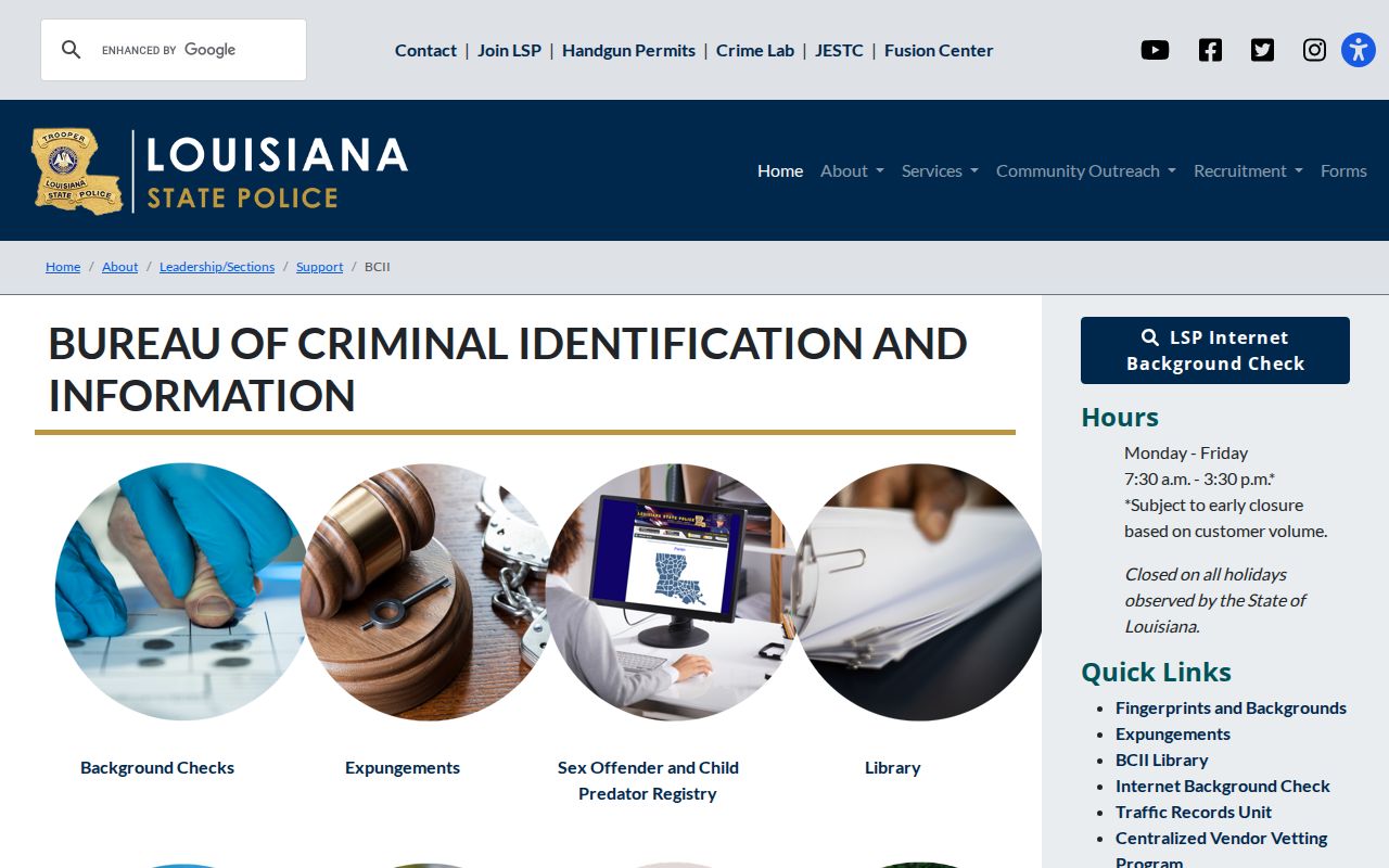 Louisiana State Police BCII criminal history information