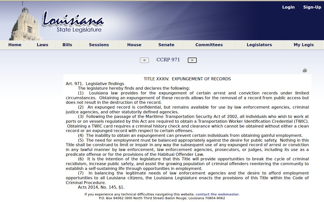Plaquemine criminal records Louisiana expungement effect