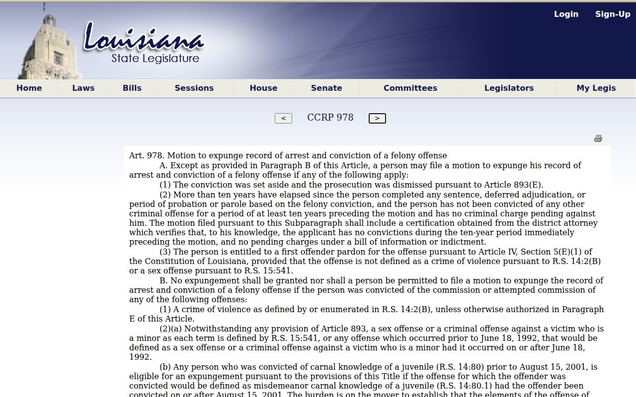 Plaquemine criminal records felony expungement eligibility