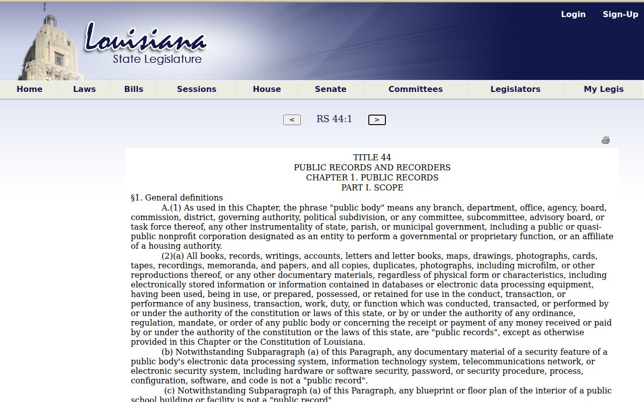 St. Gabriel criminal records Louisiana Public Records Law definition
