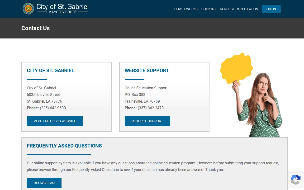 St. Gabriel criminal records Mayor's Court contact information